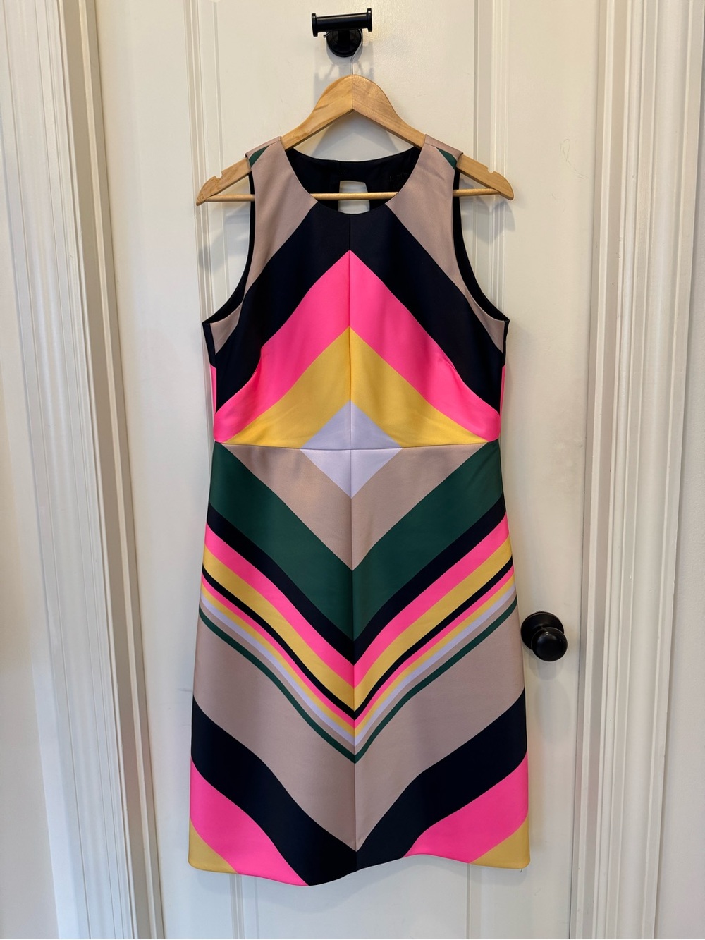 J. Crew Colorblock Chevron Midi Dress in Pink, Yellow, Green and Tan